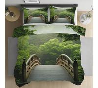 Sshjfeu Housse de Couette Paysage Naturel Plantes Vert, Parure de Lit 240x260 Arbre Jungle Pont 2 Personnes en Microfibre avec Fermeture Éclair Réversible, 2 Taies d'oreiller 65x65 cm