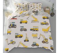 Sshjfeu Housse de Couette Voiture de Dessin Animé 160x200 avec 2 Taies d'oreiller 65x65 cm, Parure de Lit Enfant Tracteur Excavatrice Réversible, Microfibre 2 Personnes avec Fermeture Éclair