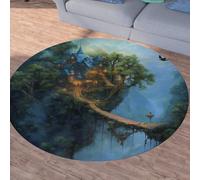 Sshjfeu Jungle Naturel Fantaisie Tapis Rond 200cm, Tapis Forêt Cottage Magical, Chambre Enfant, Salon Cuisine, Descente de Lit Chambre Adulte, Doux, à Poils Courts, Antidérapant