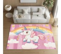 Sshjfeu Licorne Fantaisie Conte de Fées Tapis Salon 80 x 150cm, Kawaii Mignon Arc-en-Ciel Tapis Doux Poils Courts Antidérapant Lavable pour Chambre Décoration Intérieur Garçons Filles Adolescents