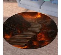 Sshjfeu Magma Volcan Pont Feu Petit Tapis de Sol, Brun Flamme Tapis Salon Rond à Poils Courts 80 cm, Chambre Enfant, Descente de Lit Chambre Adulte, Antidérapant Lavable