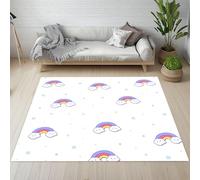 Sshjfeu Mignonne Dessin Animé Kawaii Tapis Salon 80 x 150cm, Arc-en-Ciel Nuage Étoiles Tapis Doux Poils Courts Antidérapant Lavable pour Chambre Décoration Intérieur Garçons Filles Adolescents