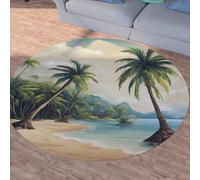 Sshjfeu Océan Tropicales Cocotier Petit Tapis de Sol, Côtier Hawaii Marin Été Tapis Salon Rond à Poils Courts 100 cm, Chambre Enfant, Descente de Lit Chambre Adulte, Antidérapant Lavable