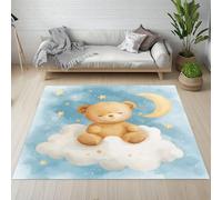 Sshjfeu Ours Dessin Animé Mignon Tapis Salon 80 x 150cm, Lune Nuage Étoiles Tapis Doux Poils Courts Antidérapant Lavable pour Chambre Décoration Intérieur Garçons Filles Adolescents