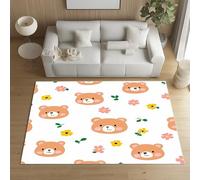 Sshjfeu Ours Dessin Animé Tapis Salon 80 x 150cm, Fleurs Mignon Colorées Tapis Doux Poils Courts Antidérapant Lavable pour Chambre Décoration Intérieur Garçons Filles Adolescents