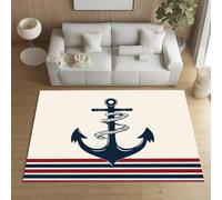 Sshjfeu Paillasson Interieur Entree 50 x 80 cm, Tapis Ancre Nautique Océan Lavable Antidérapant, Tapis Simple Rayures À Poils Court, Doux, pour l'entrée, la Porte d'entrée