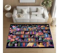 Sshjfeu Paillasson Interieur Entree 50 x 80 cm, Tapis Bibliothèque Étagères De Livres Lavable Antidérapant, Tapis Rose Fleurs Fantaisie À Poils Court, Doux, pour l'entrée, la Porte d'entrée