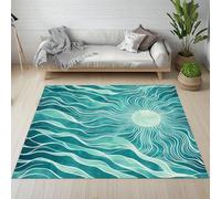 Sshjfeu Paillasson Interieur Entree 50 x 80 cm, Tapis Bohême Hippie Soleil Lavable Antidérapant, Tapis Boho Vagues Bleu À Poils Court, Doux, pour l'entrée, la Porte d'entrée
