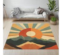 Sshjfeu Paillasson Interieur Entree 50 x 80 cm, Tapis Bohême Soleil Montagne Lavable Antidérapant, Tapis Boho Naturel Minimaliste À Poils Court, Doux, pour l'entrée, la Porte d'entrée