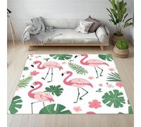 Sshjfeu Paillasson Interieur Entree 50 x 80 cm, Tapis Flamant Feuilles de Palmier Monstera Lavable Antidérapant, Tapis Plantes Tropicales À Poils Court, Doux, pour l'entrée, la Porte d'entrée