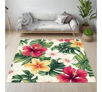 Sshjfeu Paillasson Interieur Entree 50 x 80 cm, Tapis Hibiscus Fleurs Floral Lavable Antidérapant, Tapis Monstera Feuilles Tropicales À Poils Court, Doux, pour l'entrée, la Porte d'entrée