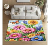 Sshjfeu Paillasson Interieur Entree 50 x 80 cm, Tapis Marguerite Papillon Lavable Antidérapant, Tapis Printemps Pastoral À Poils Court, Doux, pour l'entrée, la Porte d'entrée