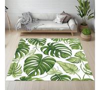 Sshjfeu Paillasson Interieur Entree 50 x 80 cm, Tapis Monstera Feuilles Vertes Lavable Antidérapant, Tapis Tropicaux Jungle Exotique À Poils Court, Doux, pour l'entrée, la Porte d'entrée