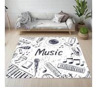 Sshjfeu Paillasson Interieur Entree 50 x 80 cm, Tapis Motif Musical Microphone Piano Lavable Antidérapant, Tapis Notes de Musique À Poils Court, Doux, pour l'entrée, la Porte d'entrée