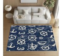 Sshjfeu Paillasson Interieur Entree 50 x 80 cm, Tapis Nautique Rétro Océan Lavable Antidérapant, Tapis Ancre Barre Nostalgique À Poils Court, Doux, pour l'entrée, la Porte d'entrée