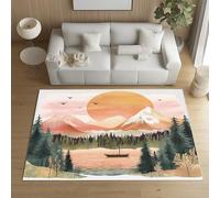 Sshjfeu Paillasson Interieur Entree 50 x 80 cm, Tapis Paysage Naturel Aquarelle Lavable Antidérapant, Tapis Pin Eau du Lac Soleil Montagne À Poils Court, Doux, pour l'entrée, la Porte d'entrée