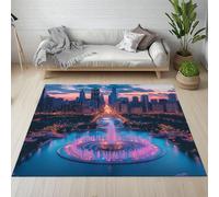 Sshjfeu Paillasson Interieur Entree 50 x 80 cm, Tapis Paysage Urbain Moderne Lavable Antidérapant, Tapis Architecture Vue de Nuit À Poils Court, Doux, pour l'entrée, la Porte d'entrée