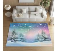 Sshjfeu Paillasson Interieur Entree 50 x 80 cm, Tapis Pin Arbre Hiver Lavable Antidérapant, Tapis Ciel Étoilé Aurore Boréale À Poils Court, Doux, pour l'entrée, la Porte d'entrée