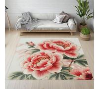 Sshjfeu Paillasson Interieur Entree 50 x 80 cm, Tapis Pivoine Fleurs Floral Lavable Antidérapant, Tapis Oriental Style Chinois À Poils Court, Doux, pour l'entrée, la Porte d'entrée