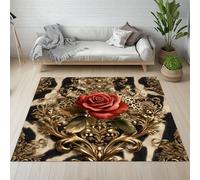 Sshjfeu Paillasson Interieur Entree 50 x 80 cm, Tapis Rose Rouge Léopard Romantique Sauvage Lavable Antidérapant, Tapis Luxe European Rétro À Poils Court, Doux, pour l'entrée, la Porte d'entrée