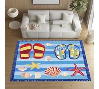 Sshjfeu Paillasson Interieur Entree 50 x 80 cm, Tapis Thème de l'océan Rayures Lavable Antidérapant, Tapis Tongs Coquillage Étoile de Mer À Poils Court, Doux, pour l'entrée, la Porte d'entrée