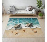 Sshjfeu Paillasson Interieur Entree 50 x 80 cm, Tapis Tortue de Mer Étoile de Mer Lavable Antidérapant, Tapis Animaux Marins Océan Plage À Poils Court, Doux, pour l'entrée, la Porte d'entrée