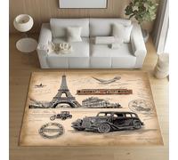 Sshjfeu Paillasson Interieur Entree 50 x 80 cm, Tapis Tour Eiffel Voiture Rétro Lavable Antidérapant, Tapis Nostalgique Européenne À Poils Court, Doux, pour l'entrée, la Porte d'entrée