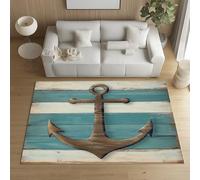 Sshjfeu Paillasson Interieur Entree 60 x 90 cm, Tapis Ancre Nautique Rétro Rural Lavable Antidérapant, Tapis Planche Wooden À Poils Court, Doux, pour l'entrée, la Porte d'entrée