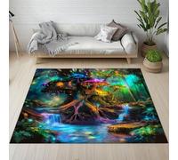 Sshjfeu Paillasson Interieur Entree 60 x 90 cm, Tapis Champignon Fantaisie Lavable Antidérapant, Tapis Forêt Jungle Arbre Magical À Poils Court, Doux, pour l'entrée, la Porte d'entrée