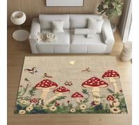 Sshjfeu Paillasson Interieur Entree 60 x 90 cm, Tapis Champignon Sauvage Fleurs Lavable Antidérapant, Tapis Papillon Plantes À Poils Court, Doux, pour l'entrée, la Porte d'entrée