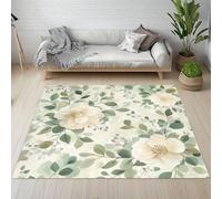 Sshjfeu Paillasson Interieur Entree 60 x 90 cm, Tapis Fleurs Blanc Eucalyptus Lavable Antidérapant, Tapis Plantes Feuilles Vertes À Poils Court, Doux, pour l'entrée, la Porte d'entrée