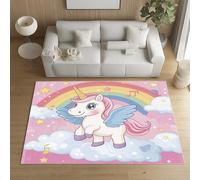 Sshjfeu Paillasson Interieur Entree 60 x 90 cm, Tapis Licorne Fantaisie Mignon Lavable Antidérapant, Tapis Conte de Fées Nuage Arc-en-Ciel À Poils Court, Doux, pour l'entrée, la Porte d'entrée