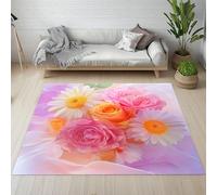Sshjfeu Paillasson Interieur Entree 60 x 90 cm, Tapis Marguerite Rose Floral Lavable Antidérapant, Tapis Fleurs Colorées Printemps À Poils Court, Doux, pour l'entrée, la Porte d'entrée