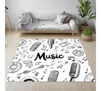Sshjfeu Paillasson Interieur Entree 60 x 90 cm, Tapis Notes de Musique Microphone Lavable Antidérapant, Tapis Thème Musical Noir et Blanc À Poils Court, Doux, pour l'entrée, la Porte d'entrée