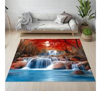 Sshjfeu Paillasson Interieur Entree 60 x 90 cm, Tapis Paysage Naturel Montagne Ruisseau Lavable Antidérapant, Tapis Feuille d'Érable À Poils Court, Doux, pour l'entrée, la Porte d'entrée