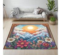 Sshjfeu Paillasson Interieur Entree 60 x 90 cm, Tapis Paysage Naturel Rêves Lavable Antidérapant, Tapis Soleil Montagne Fleurs Nuage À Poils Court, Doux, pour l'entrée, la Porte d'entrée