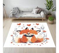 Sshjfeu Paillasson Interieur Entree 60 x 90 cm, Tapis Renard Couple Mignon Dessin Animé Lavable Antidérapant, Tapis Amour Plantes Feuilles À Poils Court, Doux, pour l'entrée, la Porte d'entrée
