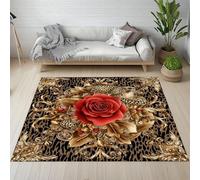 Sshjfeu Paillasson Interieur Entree 60 x 90 cm, Tapis Rose Rouge Romantique Léopard Sauvage Lavable Antidérapant, Tapis Groovy Rétro À Poils Court, Doux, pour l'entrée, la Porte d'entrée