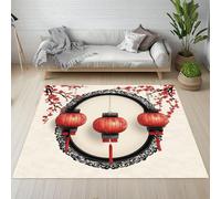 Sshjfeu Paillasson Interieur Entree 60 x 90 cm, Tapis Style Chinois Lanterne Lavable Antidérapant, Tapis Fleur de Prunier À Poils Court, Doux, pour l'entrée, la Porte d'entrée