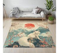 Sshjfeu Paillasson Interieur Entree 60 x 90 cm, Tapis Style Japonais Dessin Animé Renard Lavable Antidérapant, Tapis Fleurs de Cerisier À Poils Court, Doux, pour l'entrée, la Porte d'entrée