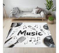 Sshjfeu Paillasson Interieur Entree 60 x 90 cm, Tapis Thème Musical Notes de Musique Lavable Antidérapant, Tapis Microphone Noir et Blanc À Poils Court, Doux, pour l'entrée, la Porte d'entrée