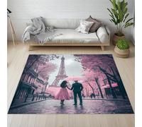 Sshjfeu Paillasson Interieur Entree 60 x 90 cm, Tapis Tour Eiffel Romantique Lavable Antidérapant, Tapis Couple Paysage Urbain Architecture À Poils Court, Doux, pour l'entrée, la Porte d'entrée