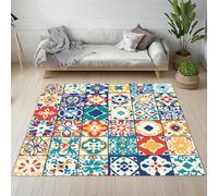 Sshjfeu Paillasson Interieur Entree 80 x 120 cm, Tapis Carrelage Marocain Carreaux Lavable Antidérapant, Tapis Fleur Bourgeons Multicolore À Poils Court, Doux, pour l'entrée, la Porte d'entrée
