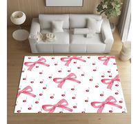 Sshjfeu Paillasson Interieur Entree 80 x 120 cm, Tapis Cerise Nœud Papillon Mignon Lavable Antidérapant, Tapis Kawaii Pastel À Poils Court, Doux, pour l'entrée, la Porte d'entrée