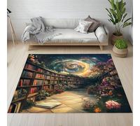 Sshjfeu Paillasson Interieur Entree 80 x 120 cm, Tapis Étagères De Livres Rétro Lavable Antidérapant, Tapis Nébuleuse Fantaisie À Poils Court, Doux, pour l'entrée, la Porte d'entrée