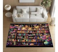 Sshjfeu Paillasson Interieur Entree 80 x 120 cm, Tapis Étagères De Livres Rose Fleurs Lavable Antidérapant, Tapis Conte de Fées Fantaisie À Poils Court, Doux, pour l'entrée, la Porte d'entrée