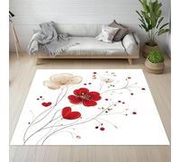Sshjfeu Paillasson Interieur Entree 80 x 120 cm, Tapis Fleurs Floral Amour Plantes Lavable Antidérapant, Tapis Branches Pois Rouge Brun À Poils Court, Doux, pour l'entrée, la Porte d'entrée