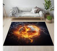 Sshjfeu Paillasson Interieur Entree 80 x 120 cm, Tapis Football Flamme Feu Lavable Antidérapant, Tapis Garçon Adolescent Thème Sportif À Poils Court, Doux, pour l'entrée, la Porte d'entrée