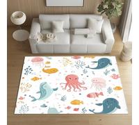 Sshjfeu Paillasson Interieur Entree 80 x 120 cm, Tapis Méduse Dauphin Poisson Lavable Antidérapant, Tapis Thème de l'océan À Poils Court, Doux, pour l'entrée, la Porte d'entrée