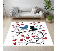 Sshjfeu Paillasson Interieur Entree 80 x 120 cm, Tapis Oiseaux Couple Amour Lavable Antidérapant, Tapis Motif Cœur Rouge Romantique À Poils Court, Doux, pour l'entrée, la Porte d'entrée